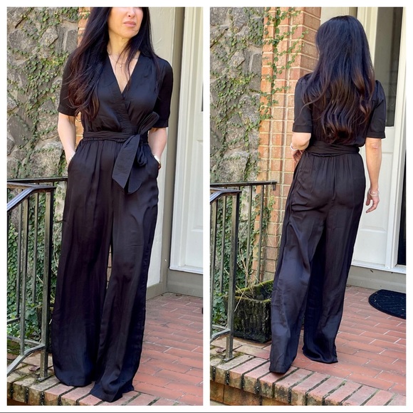 Fabulous Black wrap front wide leg jumpsuit - Picture 3 of 5
